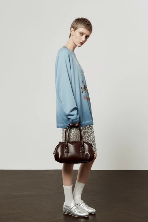 Pearl Light Leopard Long-Sleeve Top / Leopard Skirt