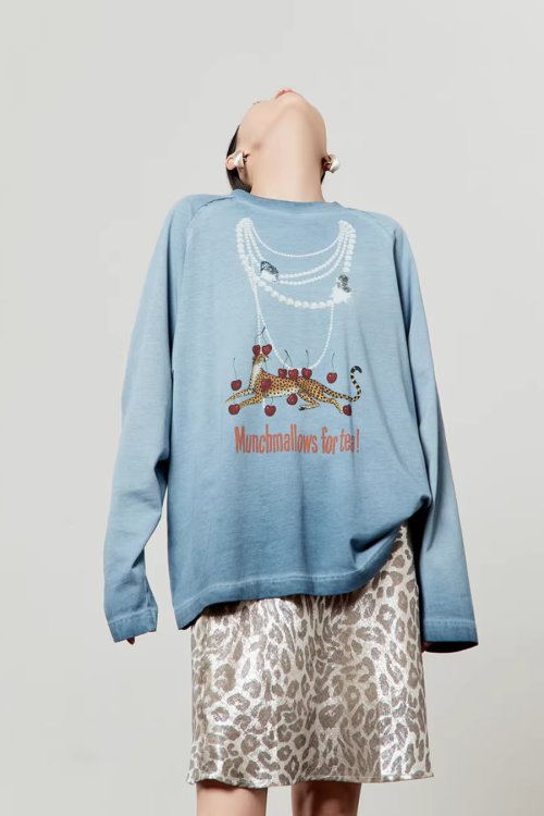 Pearl Light Leopard Long-Sleeve Top / Leopard Skirt