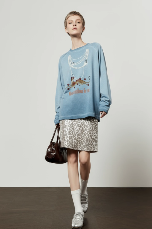 Pearl Light Leopard Long-Sleeve Top / Leopard Skirt