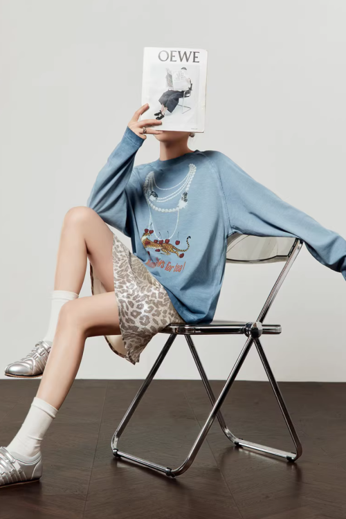 Pearl Light Leopard Long-Sleeve Top / Leopard Skirt