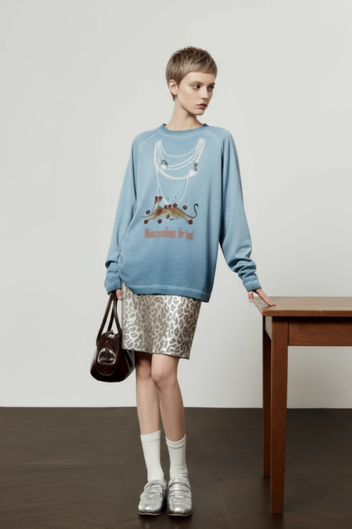 Pearl Light Leopard Long-Sleeve Top / Leopard Skirt