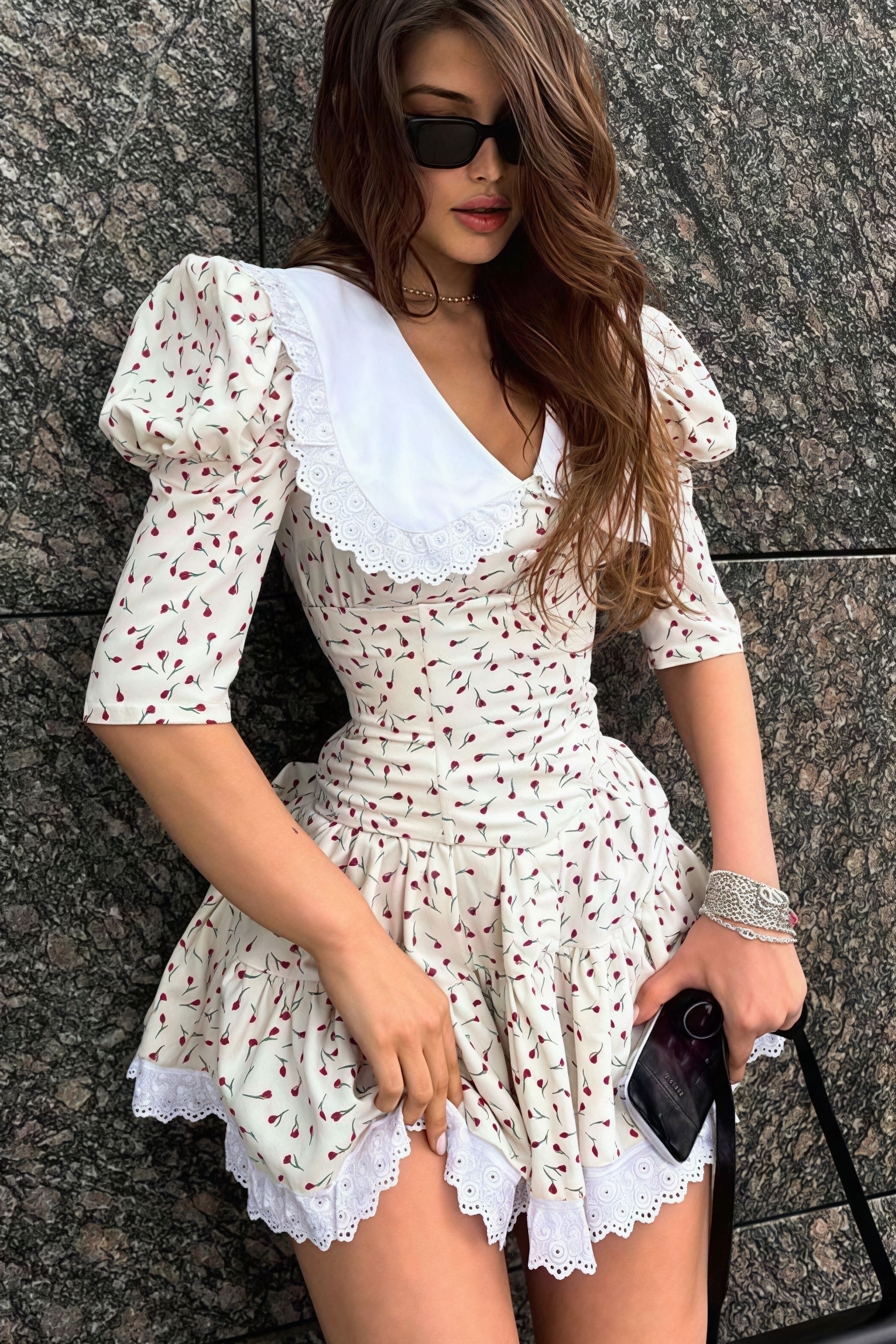 Peter Pan Collar Short Sleeve Floral Mini Dress Peter Pan Collar Short Sleeve Floral Mini Dress