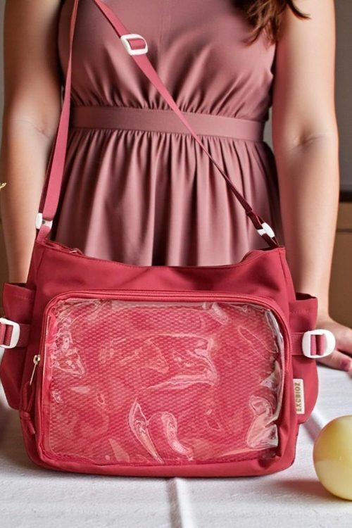 Pink Convertible Ita Bag with Clear Window for Pin Display