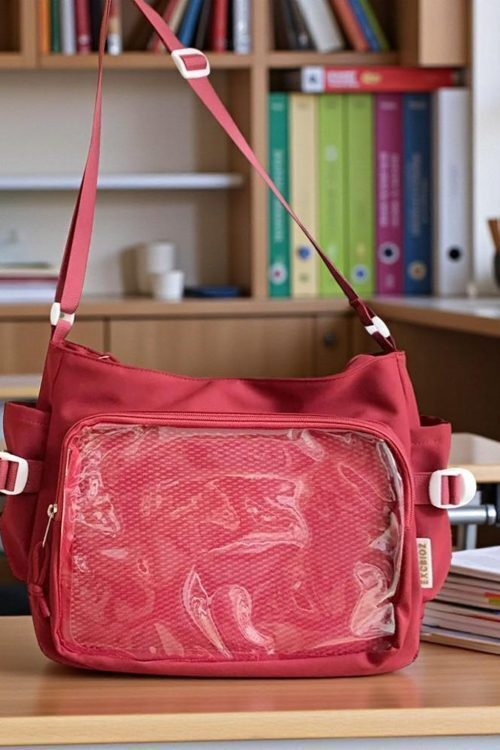 Pink Convertible Ita Bag with Clear Window for Pin Display