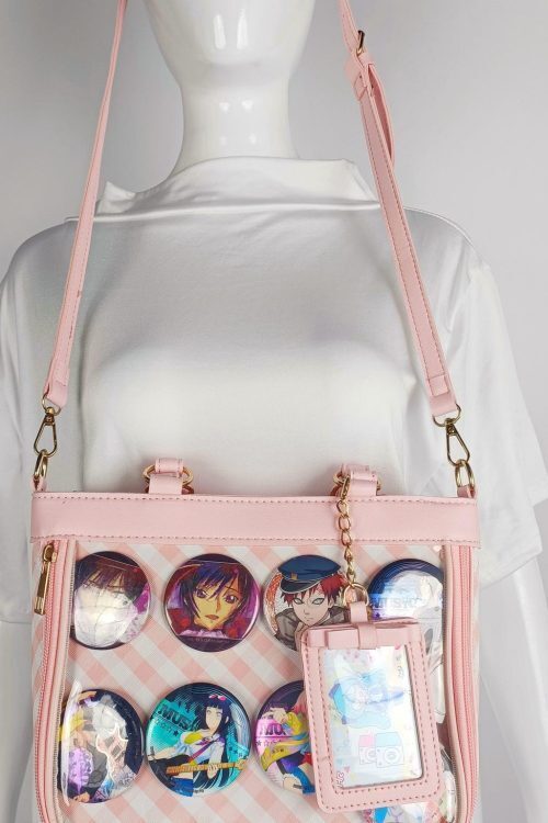 Pink Convertible Ita Bag with Clear Window for Pin Display