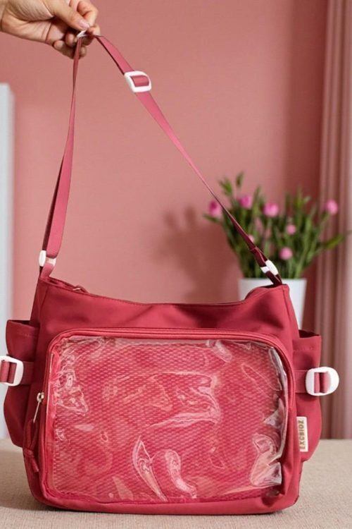 Pink Convertible Ita Bag with Clear Window for Pin Display