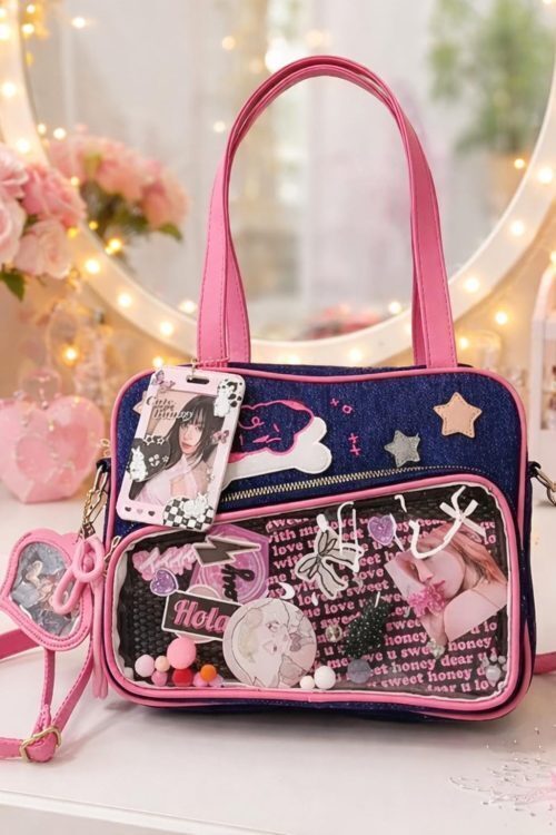 Pink Heart Convertible Ita Bag for Plushies and Pins
