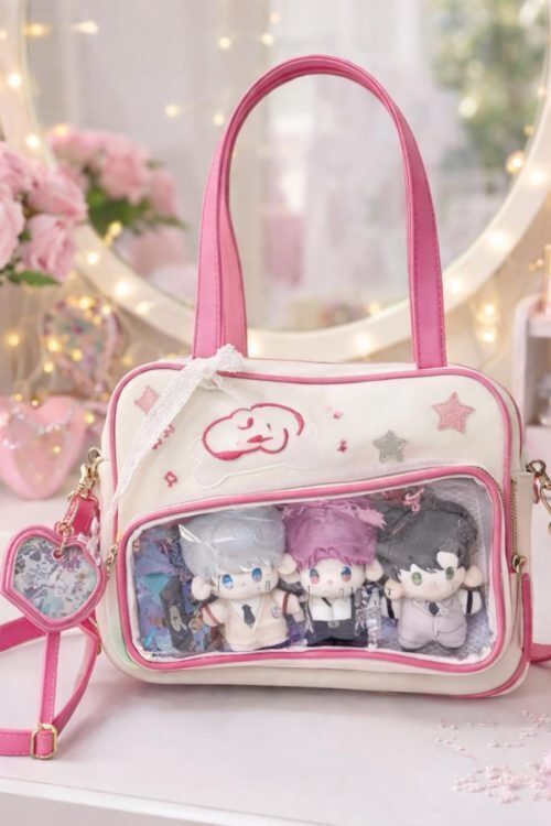 Pink Heart Convertible Ita Bag for Plushies and Pins