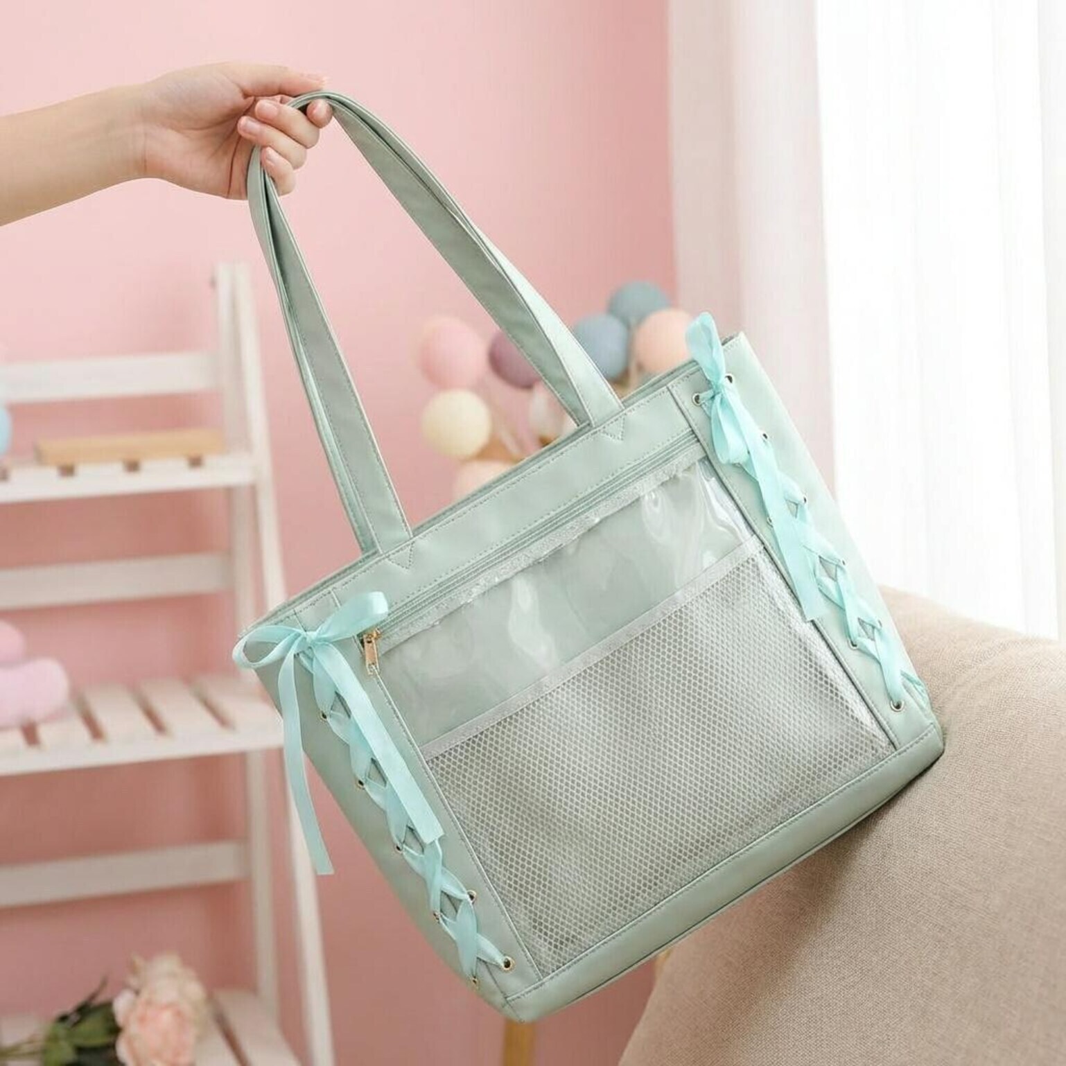 Pink Kawaii Convertible Ita Bag for Pin Display Pink Kawaii Convertible Ita Bag for Pin Display