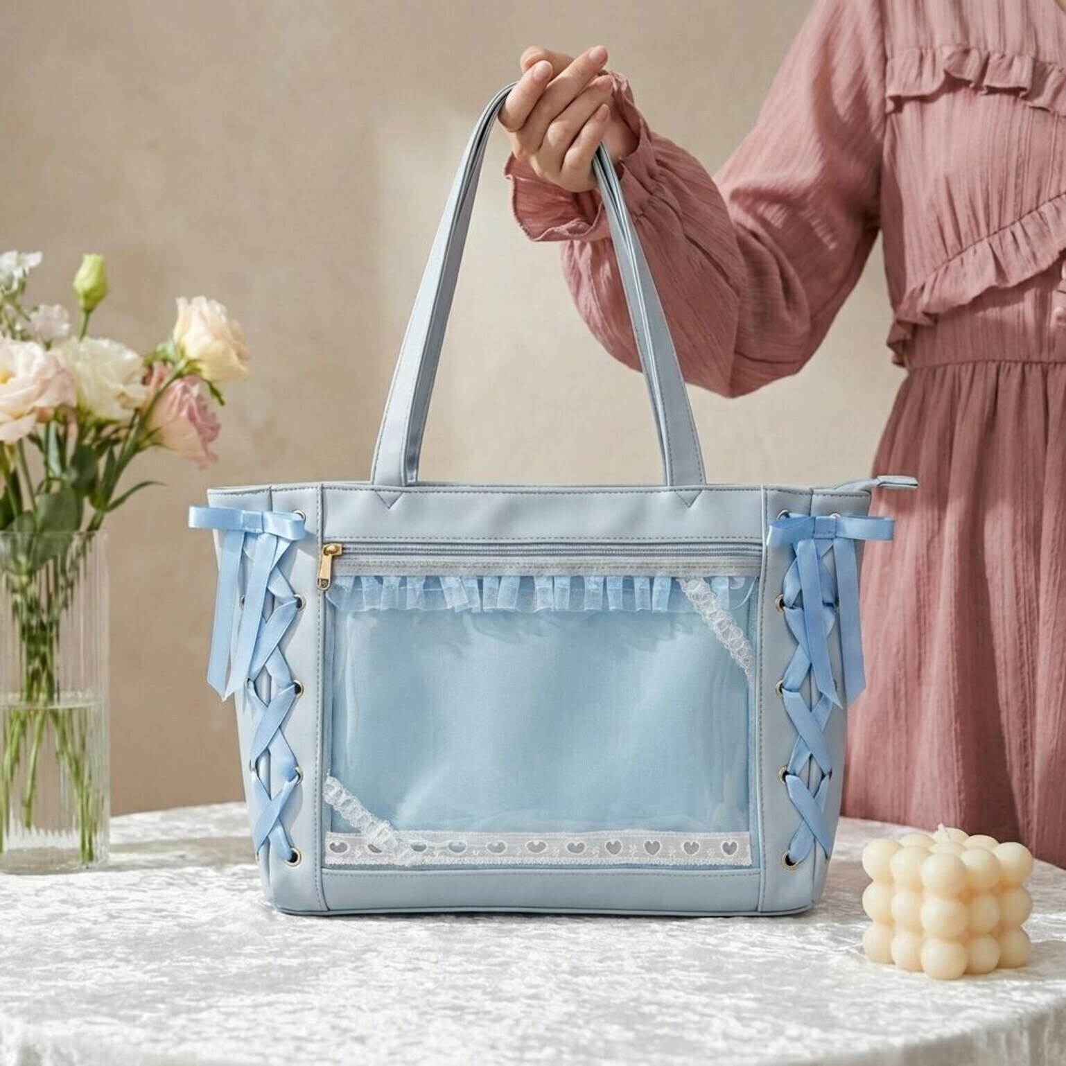 Pink Kawaii Convertible Ita Bag for Pin Display Pink Kawaii Convertible Ita Bag for Pin Display