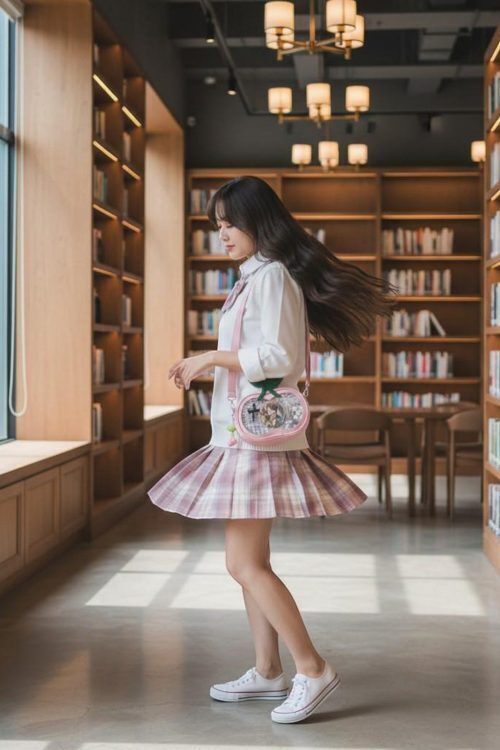 Pink Kawaii Convertible Ita Bag with Clear Window for Pin Display