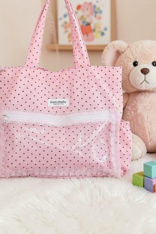 Pink Kawaii Convertible Ita Bag with Clear Window for Pin Display