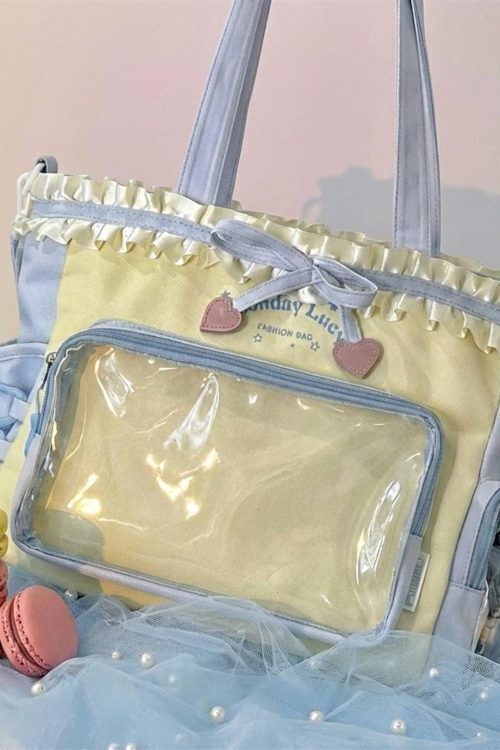 Pink Kawaii Convertible Ita Bag with Clear Window for Pin Display