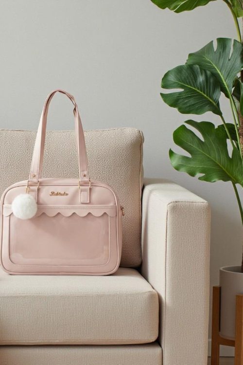 Pink Kawaii Convertible Ita Bag with Clear Window for Pin Display