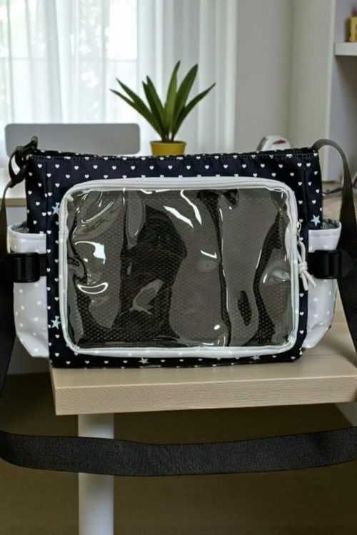 Pink Kawaii Convertible Ita Bag with Clear Window for Pin Display