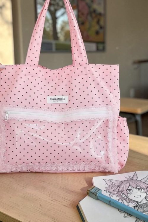Pink Kawaii Convertible Ita Bag with Clear Window for Pin Display