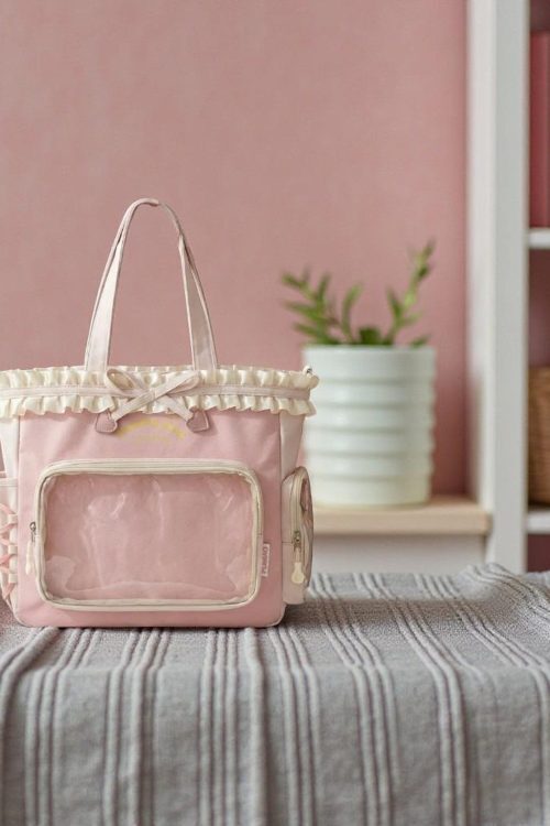 Pink Kawaii Convertible Ita Bag with Clear Window for Pin Display