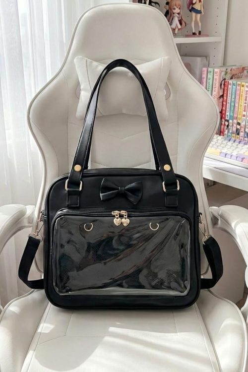 Pink Kawaii Convertible Ita Bag with Clear Window for Pin Display