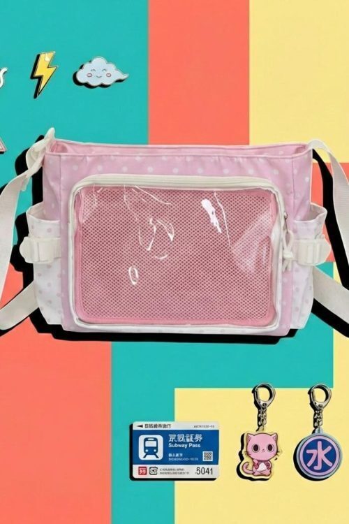 Pink Kawaii Convertible Ita Bag with Clear Window for Pin Display