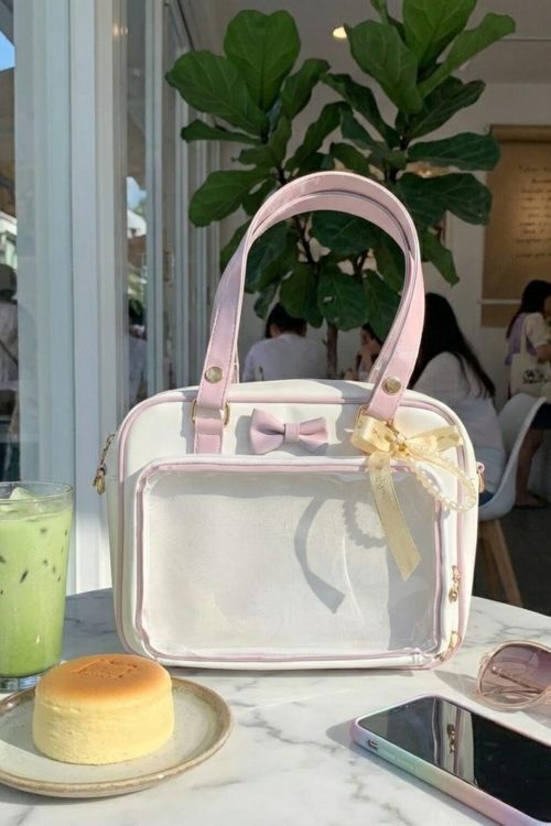 Pink Kawaii Convertible Ita Bag with Clear Window for Pin Display