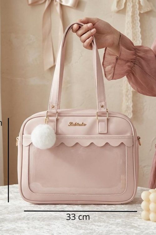Pink Kawaii Convertible Ita Bag with Clear Window for Pin Display