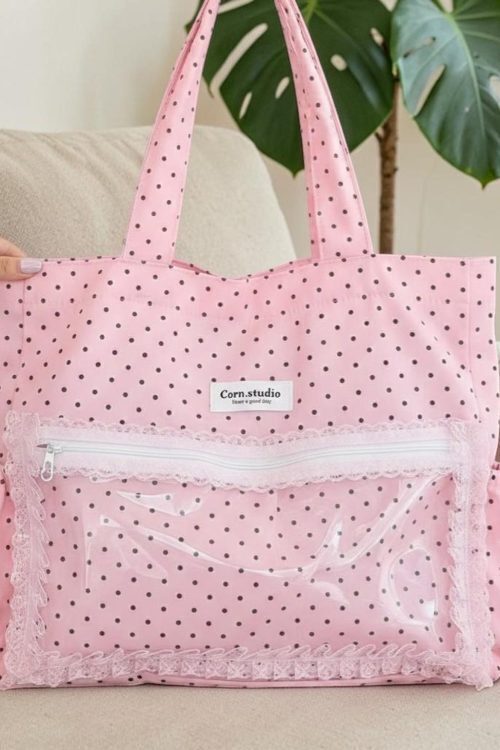 Pink Kawaii Convertible Ita Bag with Clear Window for Pin Display