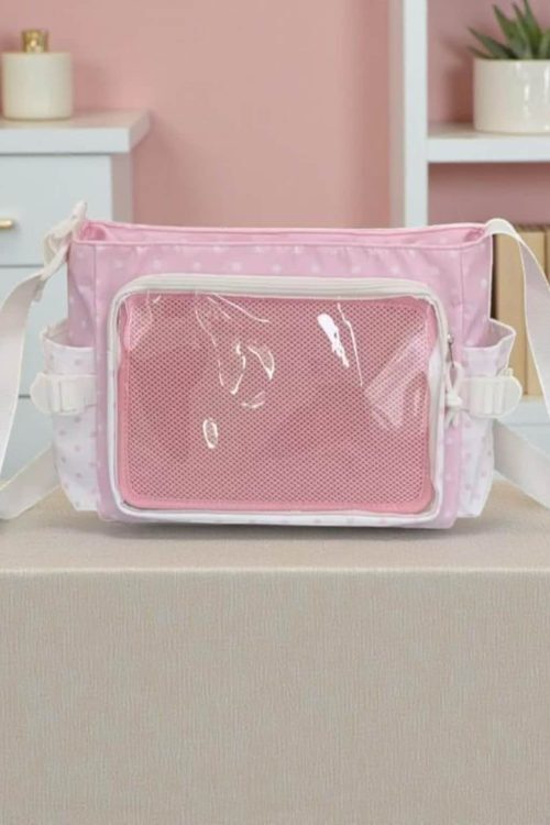 Pink Kawaii Convertible Ita Bag with Clear Window for Pin Display