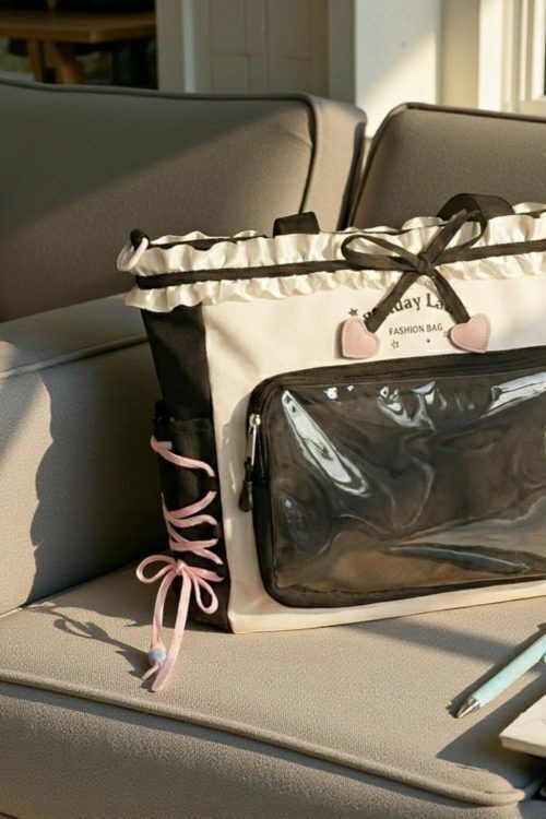 Pink Kawaii Convertible Ita Bag with Clear Window for Pin Display