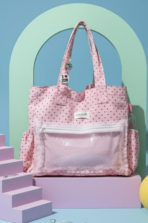 Pink Kawaii Convertible Ita Bag with Clear Window for Pin Display