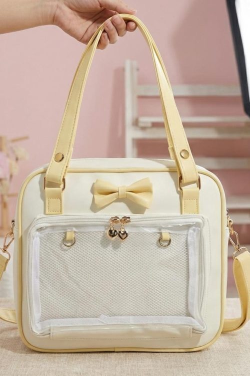 Pink Kawaii Convertible Ita Bag with Clear Window for Pin Display