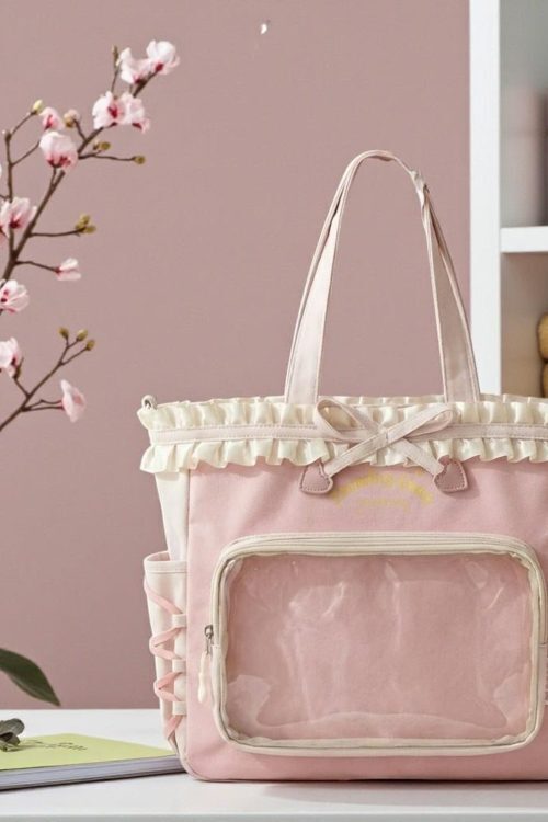 Pink Kawaii Convertible Ita Bag with Clear Window for Pin Display