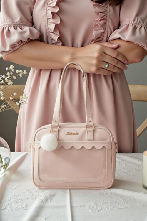 Pink Kawaii Convertible Ita Bag with Clear Window for Pin Display