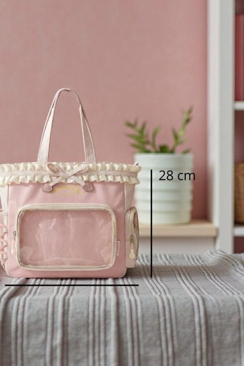 Pink Kawaii Convertible Ita Bag with Clear Window for Pin Display