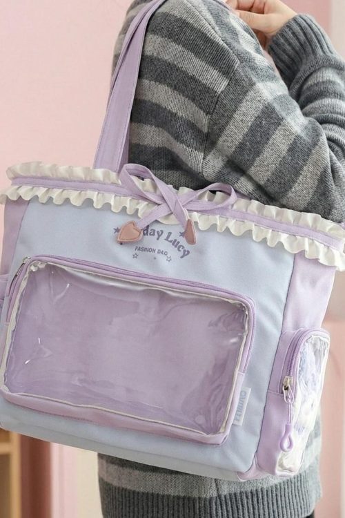 Pink Kawaii Convertible Ita Bag with Clear Window for Pin Display