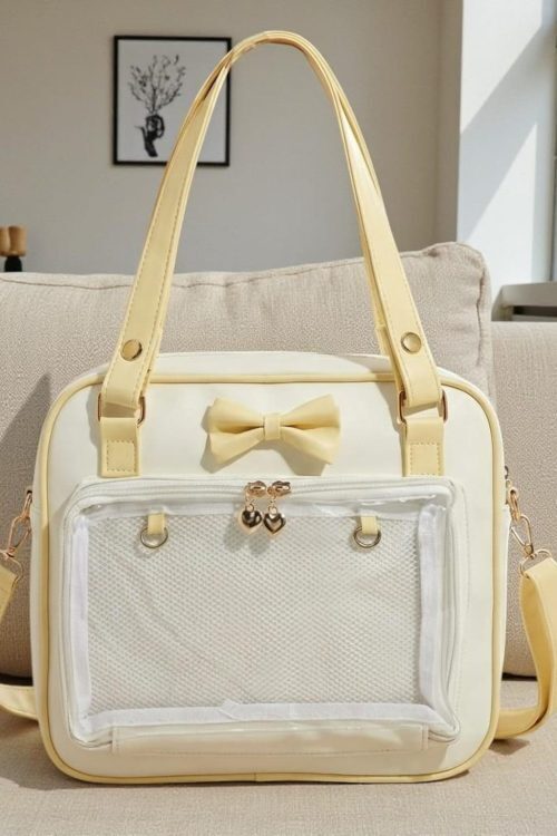 Pink Kawaii Convertible Ita Bag with Clear Window for Pin Display