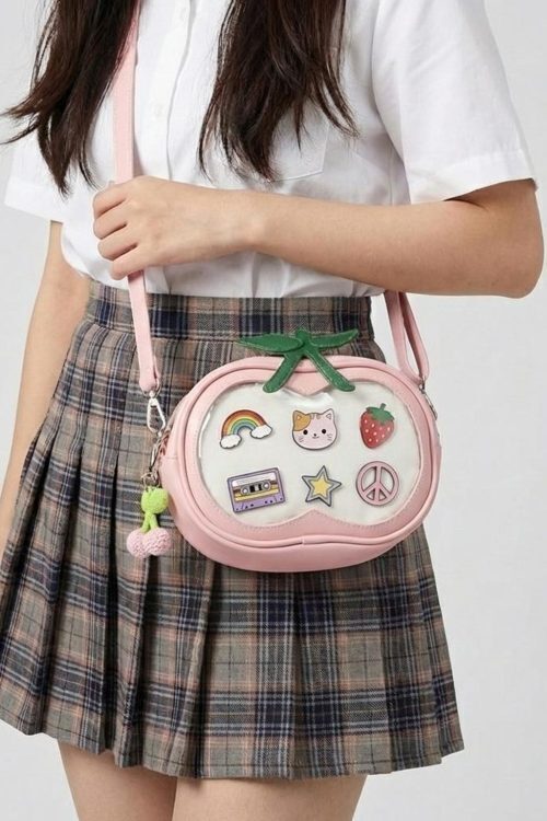 Pink Kawaii Convertible Ita Bag with Clear Window for Pin Display