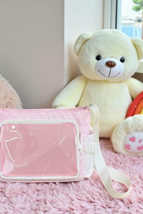Pink Kawaii Convertible Ita Bag with Clear Window for Pin Display