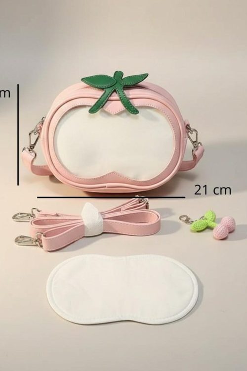 Pink Kawaii Convertible Ita Bag with Clear Window for Pin Display