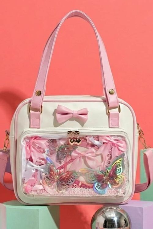 Pink Kawaii Convertible Ita Bag with Clear Window for Pin Display