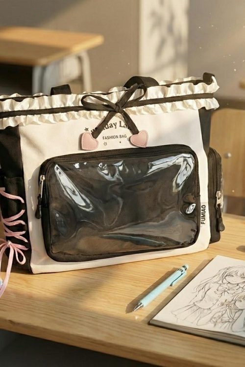 Pink Kawaii Convertible Ita Bag with Clear Window for Pin Display