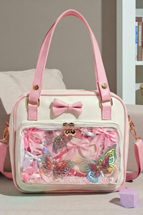 Pink Kawaii Convertible Ita Bag with Clear Window for Pin Display