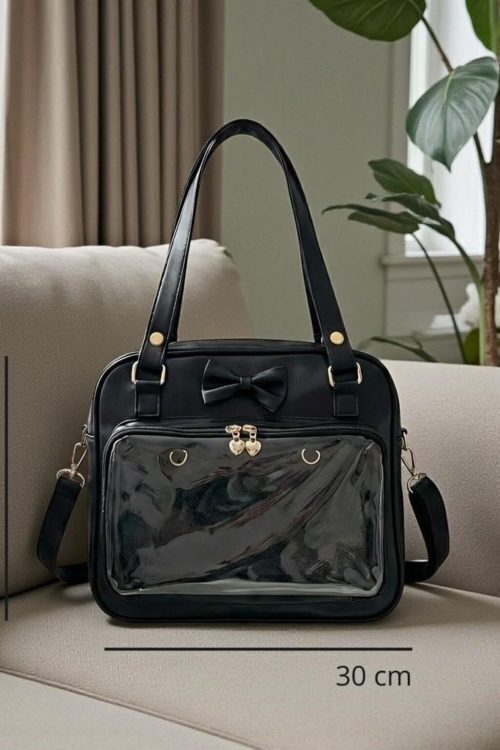 Pink Kawaii Convertible Ita Bag with Clear Window for Pin Display