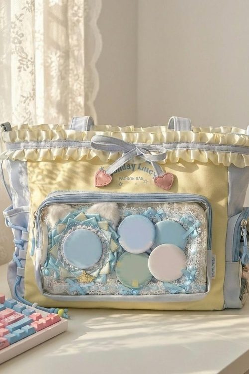 Pink Kawaii Convertible Ita Bag with Clear Window for Pin Display