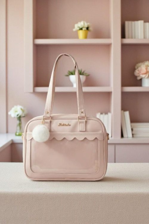 Pink Kawaii Convertible Ita Bag with Clear Window for Pin Display