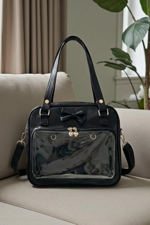 Pink Kawaii Convertible Ita Bag with Clear Window for Pin Display