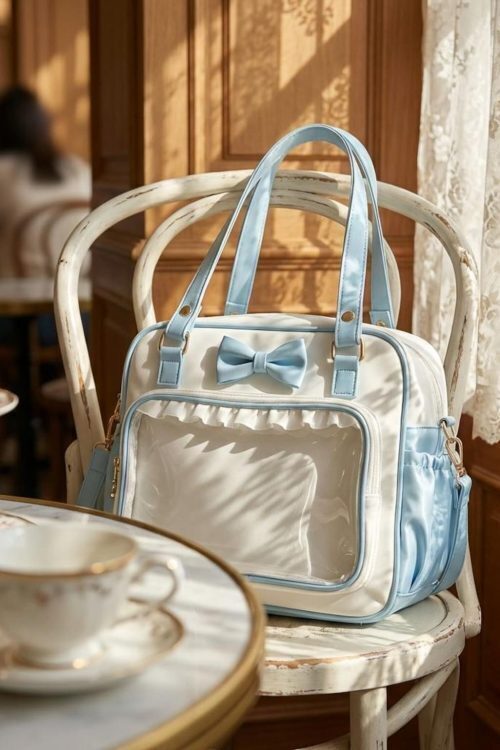 Pink Kawaii Convertible Ita Bag with Clear Window for Pin Display