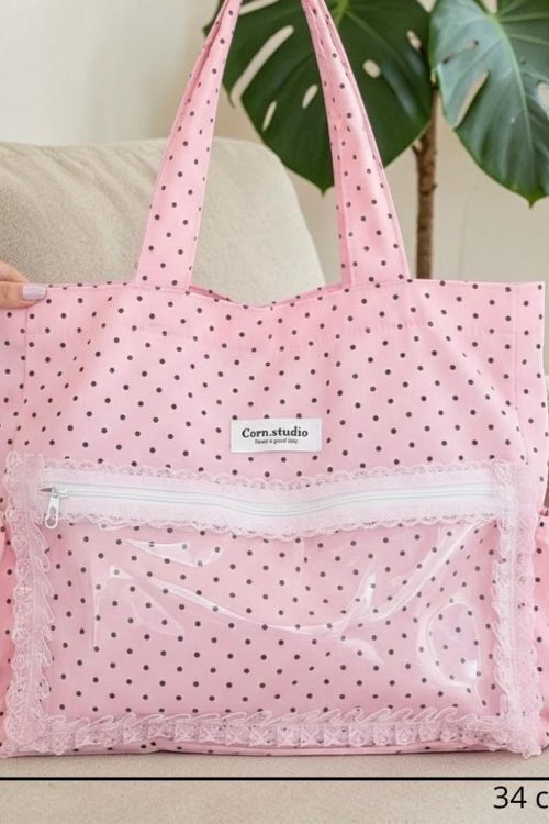 Pink Kawaii Convertible Ita Bag with Clear Window for Pin Display