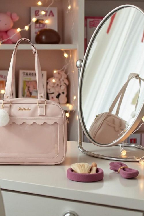 Pink Kawaii Convertible Ita Bag with Clear Window for Pin Display