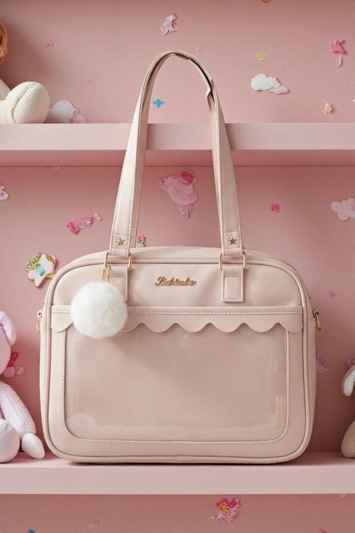 Pink Kawaii Convertible Ita Bag with Clear Window for Pin Display