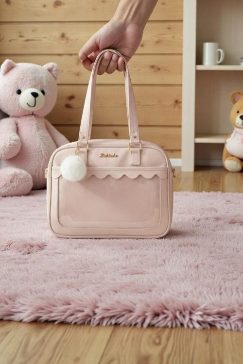 Pink Kawaii Convertible Ita Bag with Clear Window for Pin Display